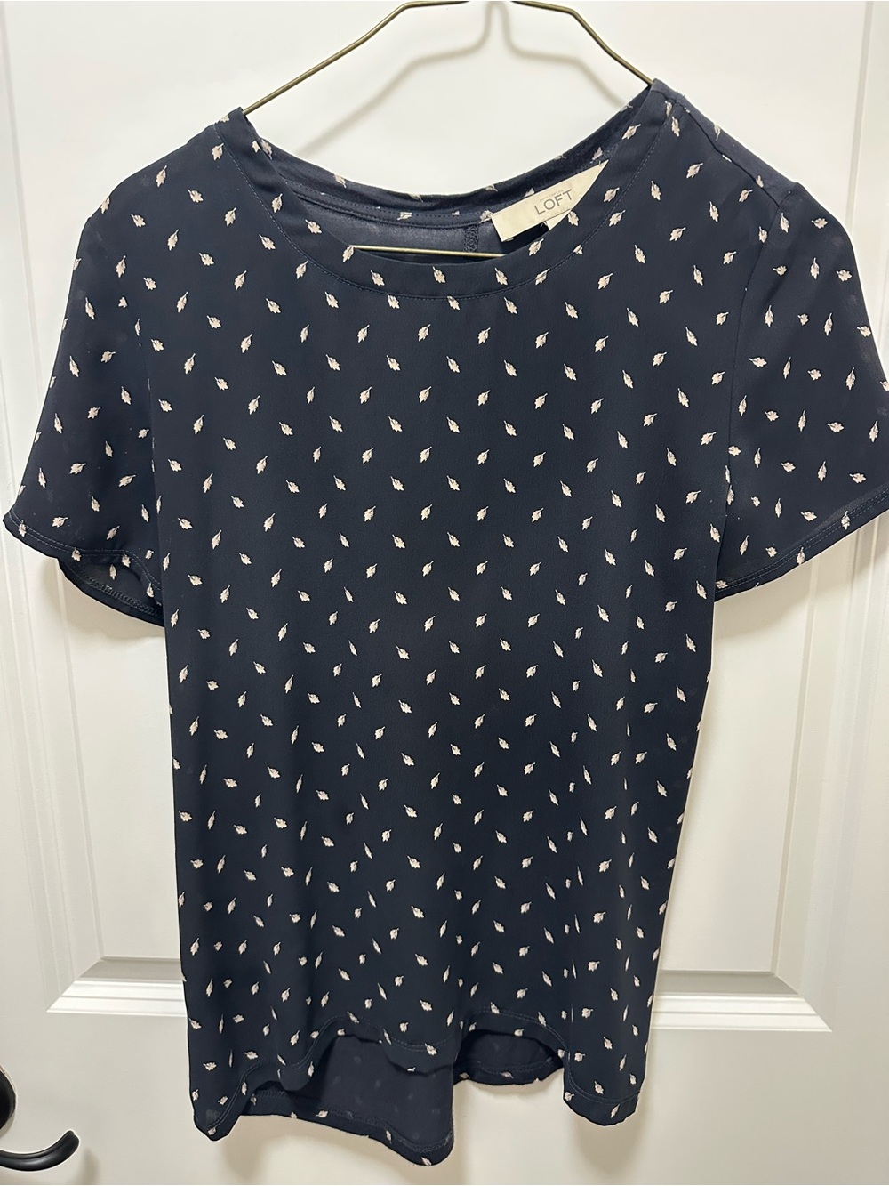 Loft Navy Short-Sleeve Printed Blouse